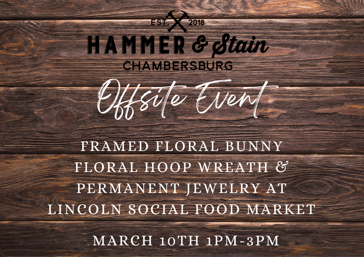 03/10/24 Framed Floral Bunny & Floral Hoop Wreath with Permanent Jewelry at Lincoln Social Food Market 1p-3p