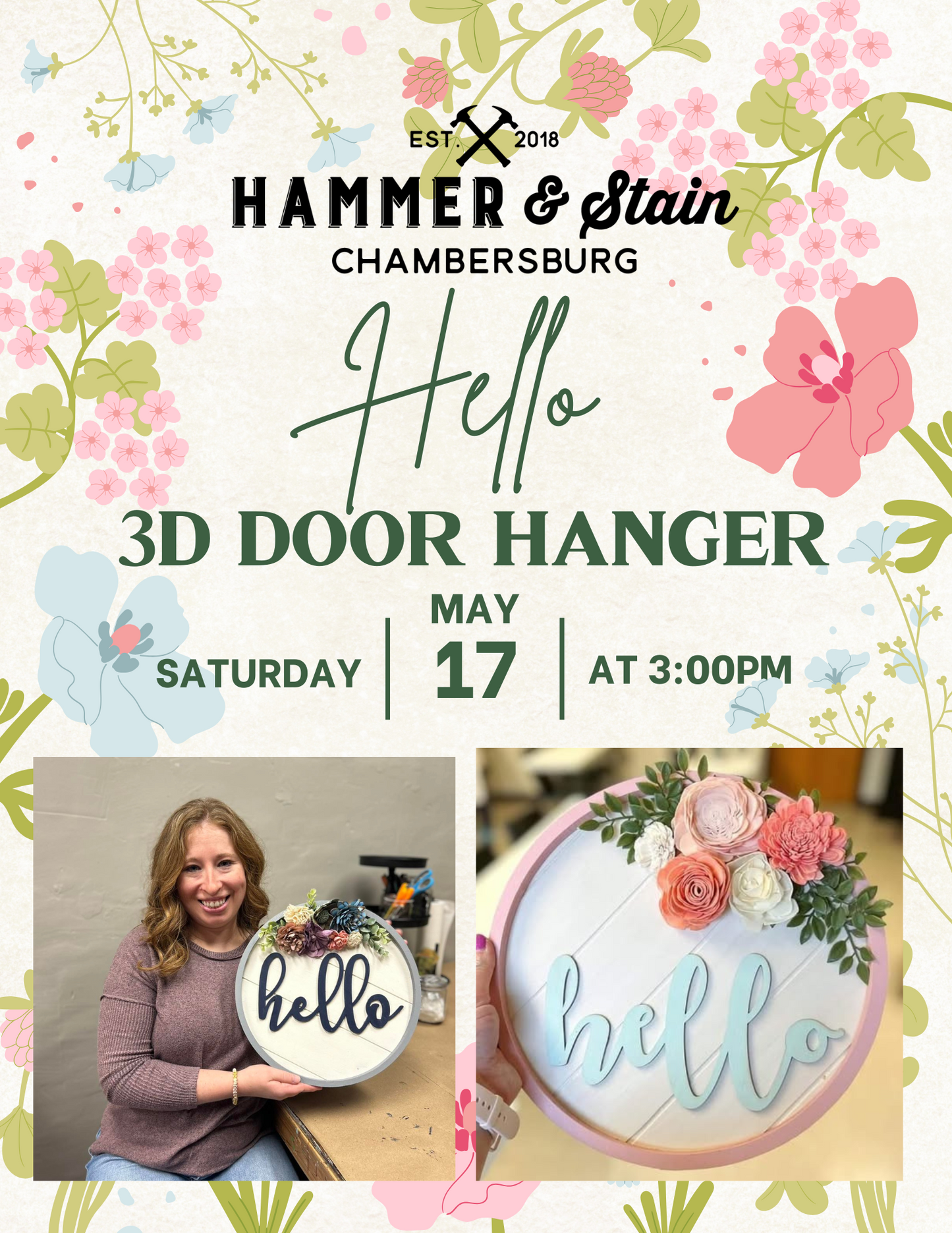 05/17/25 3D Hello Door Hanger Workshop 3pm