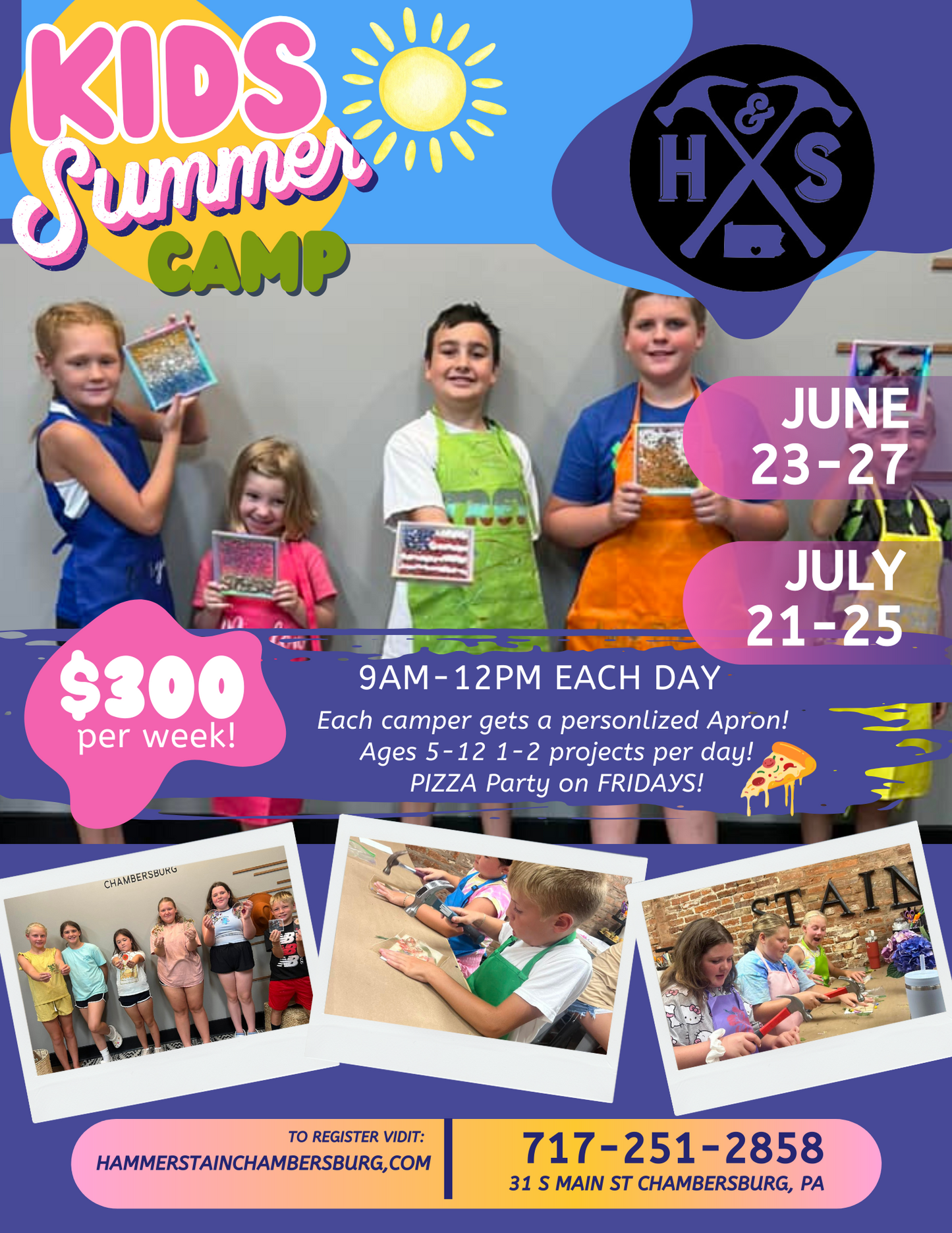 2025 Summer Art Camp for kids ages 5 and up! 9am-12pm each day