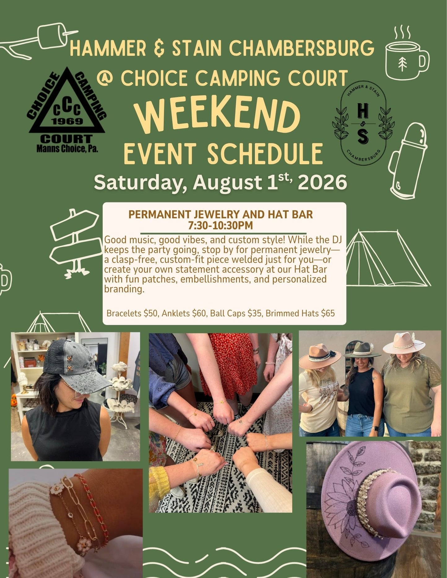 08/01/26 Hammered Hat Bar & Permanent Jewelry event at Choice Camping Court WALK IN EVENT 7:30pm-10:30pm