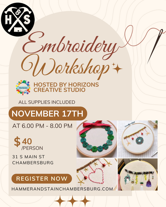11/17/25 Embroidery Workshop with Horizons Creative Studio 6pm