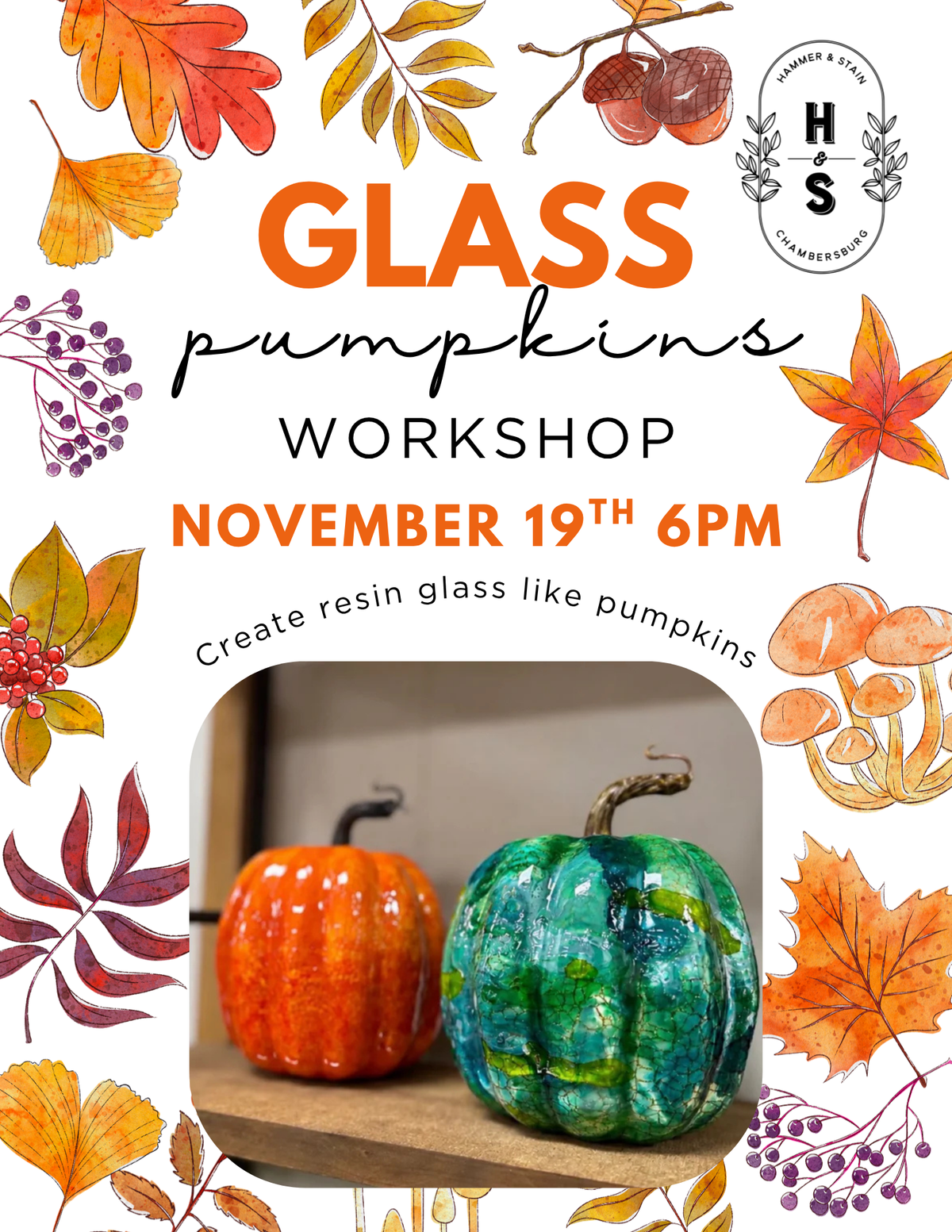 11/19/26 Glass Pumpkins Workshop 6pm
