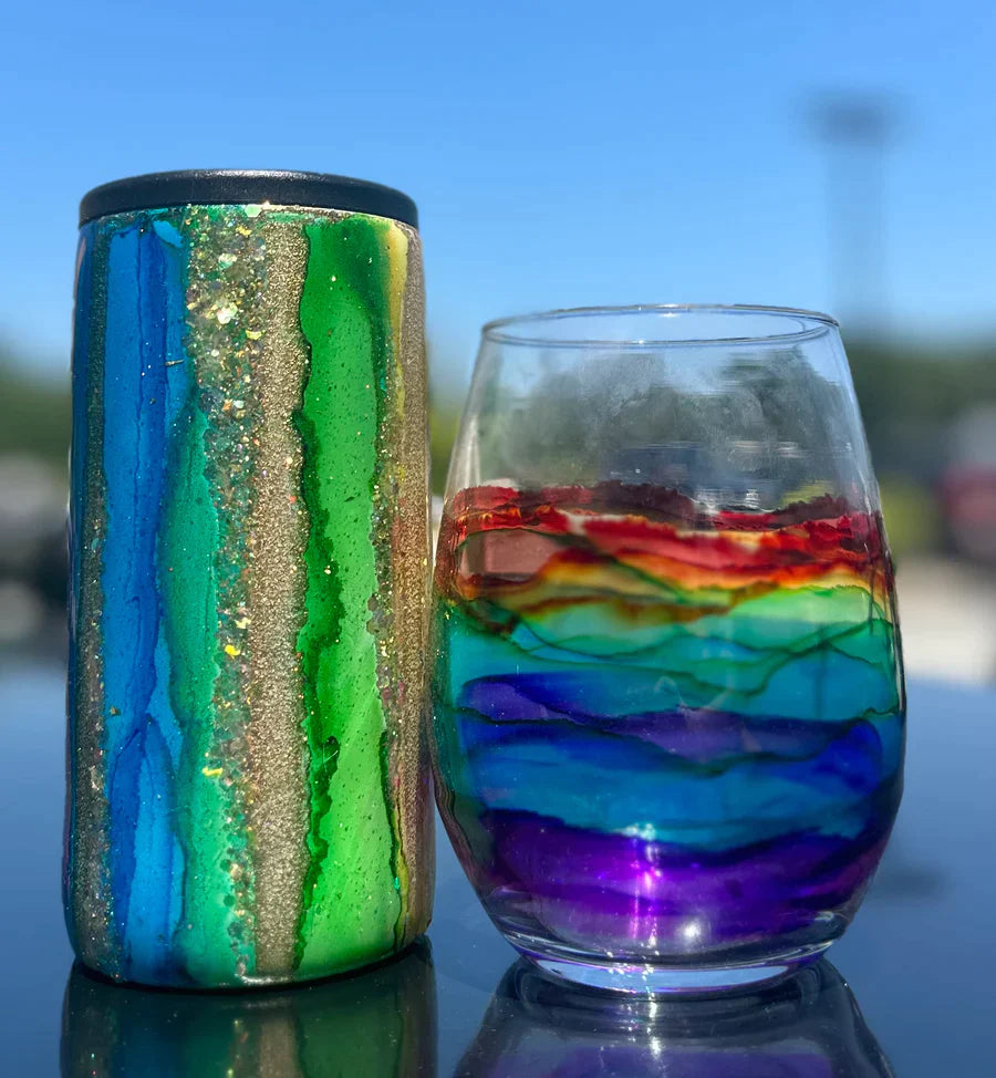 Collection Stained Resin Wine Glasses & Metal Tumblers