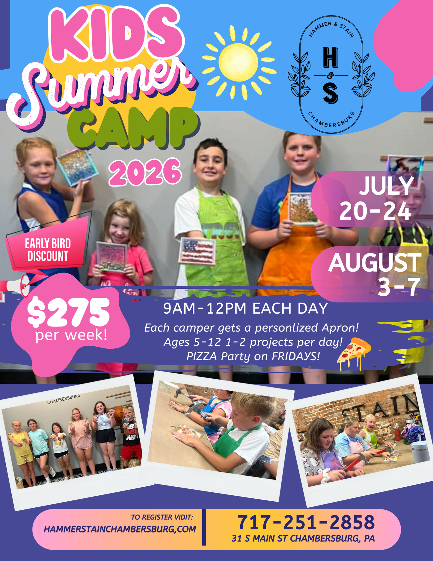 2026 Summer Art Camp for kids ages 5 and up! 9am-12pm each day