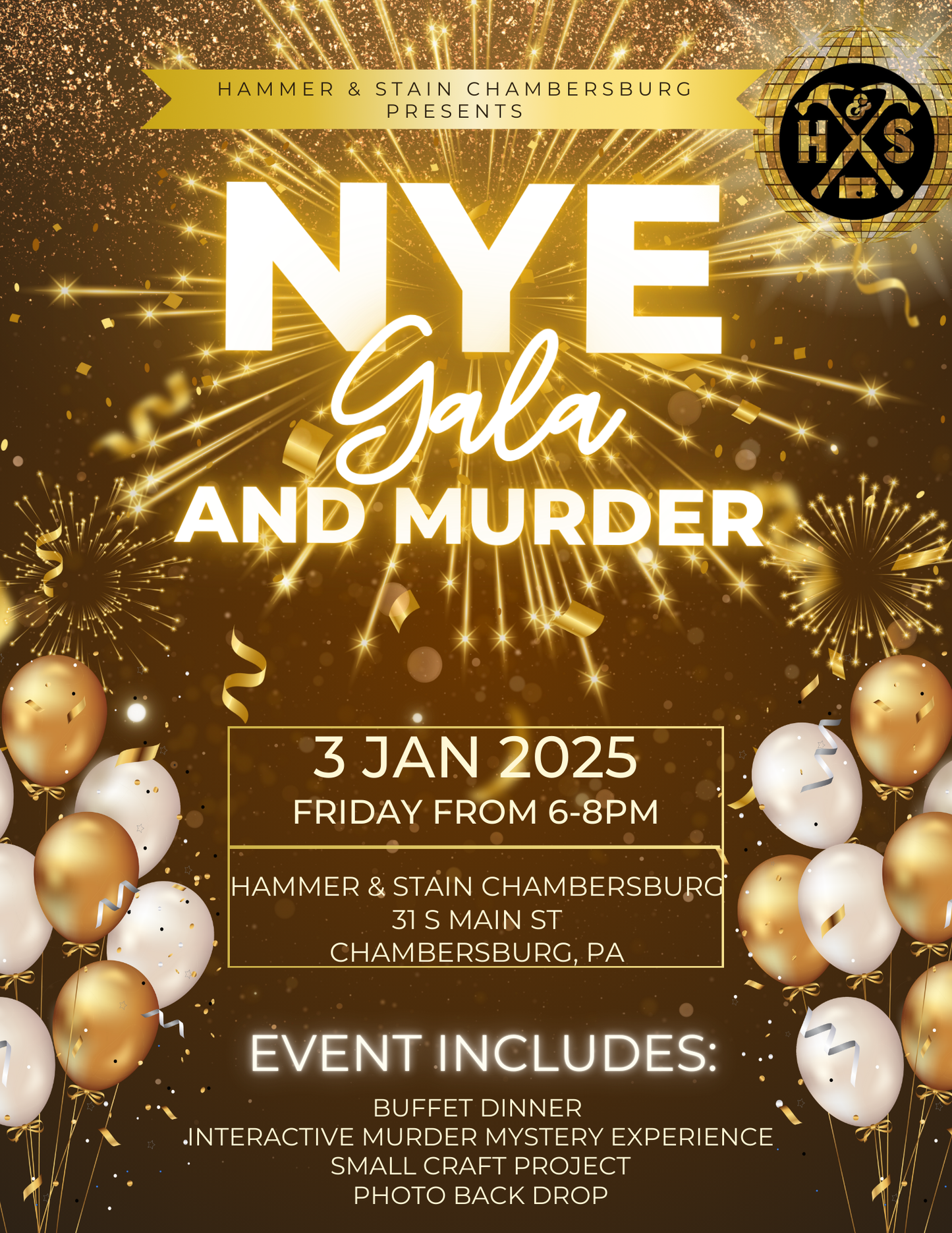 01/03/25 NYE Gala & Murder! Murder Mystery Dinner Party 6pm