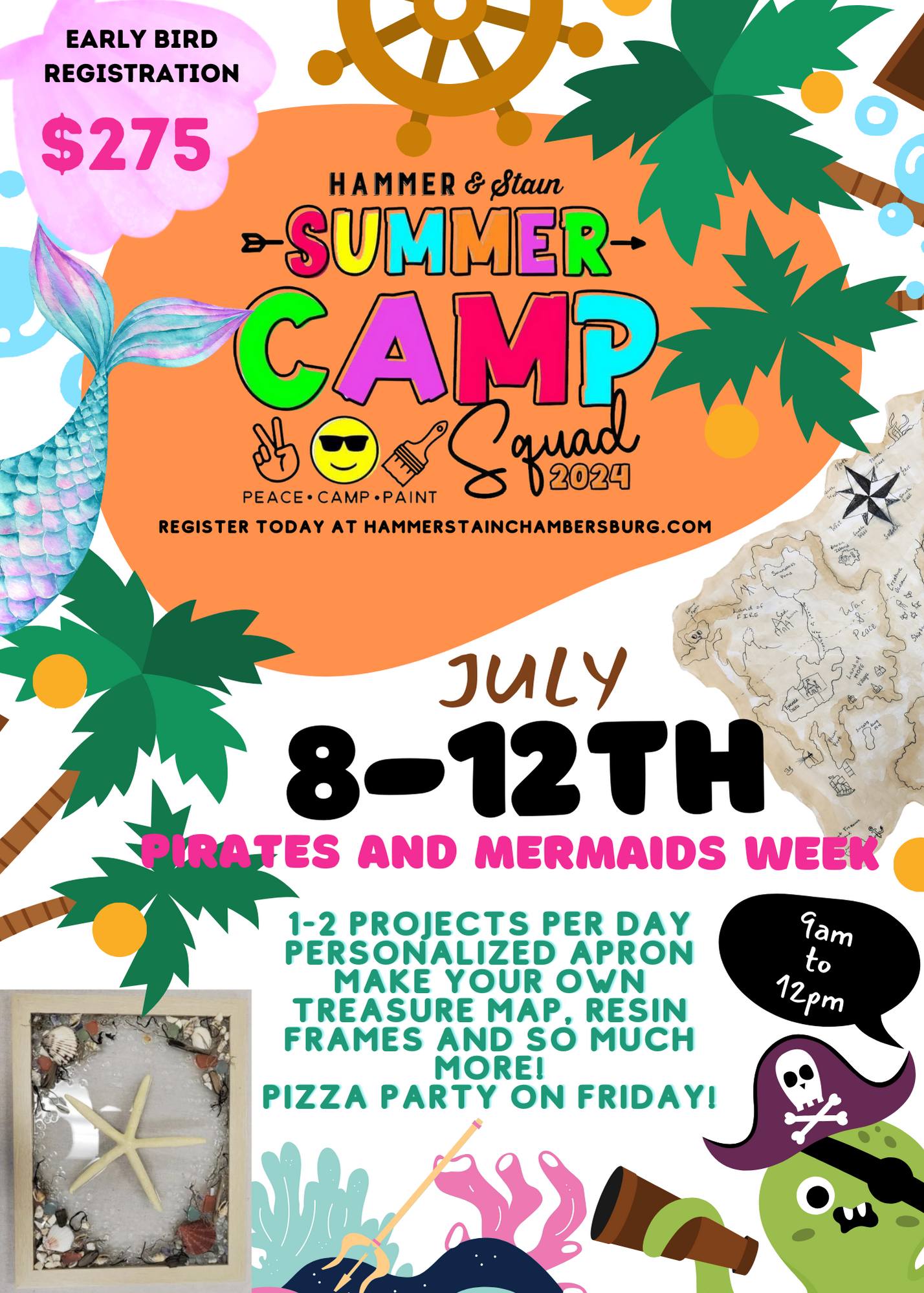 2024 Summer Art Camp for kids ages 5 and up! 9am-12pm each day