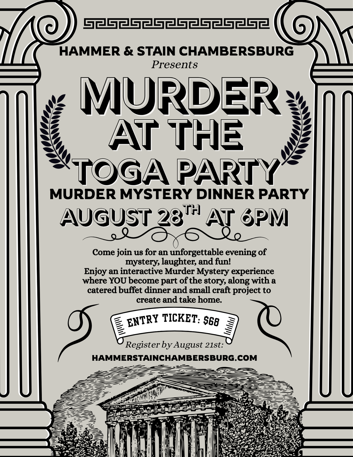 08/28/26 Murder at the Toga Party-Murder Mystery Dinner! 6pm