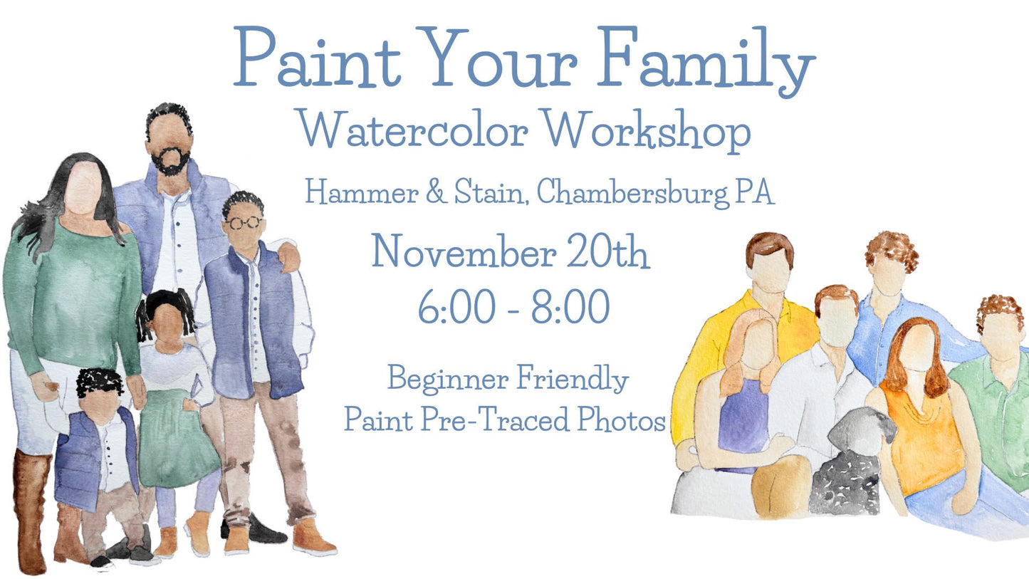 11/20/24 Paint your Family Watercolor Painting Workshop with Owlfeathers Watercolors 6pm